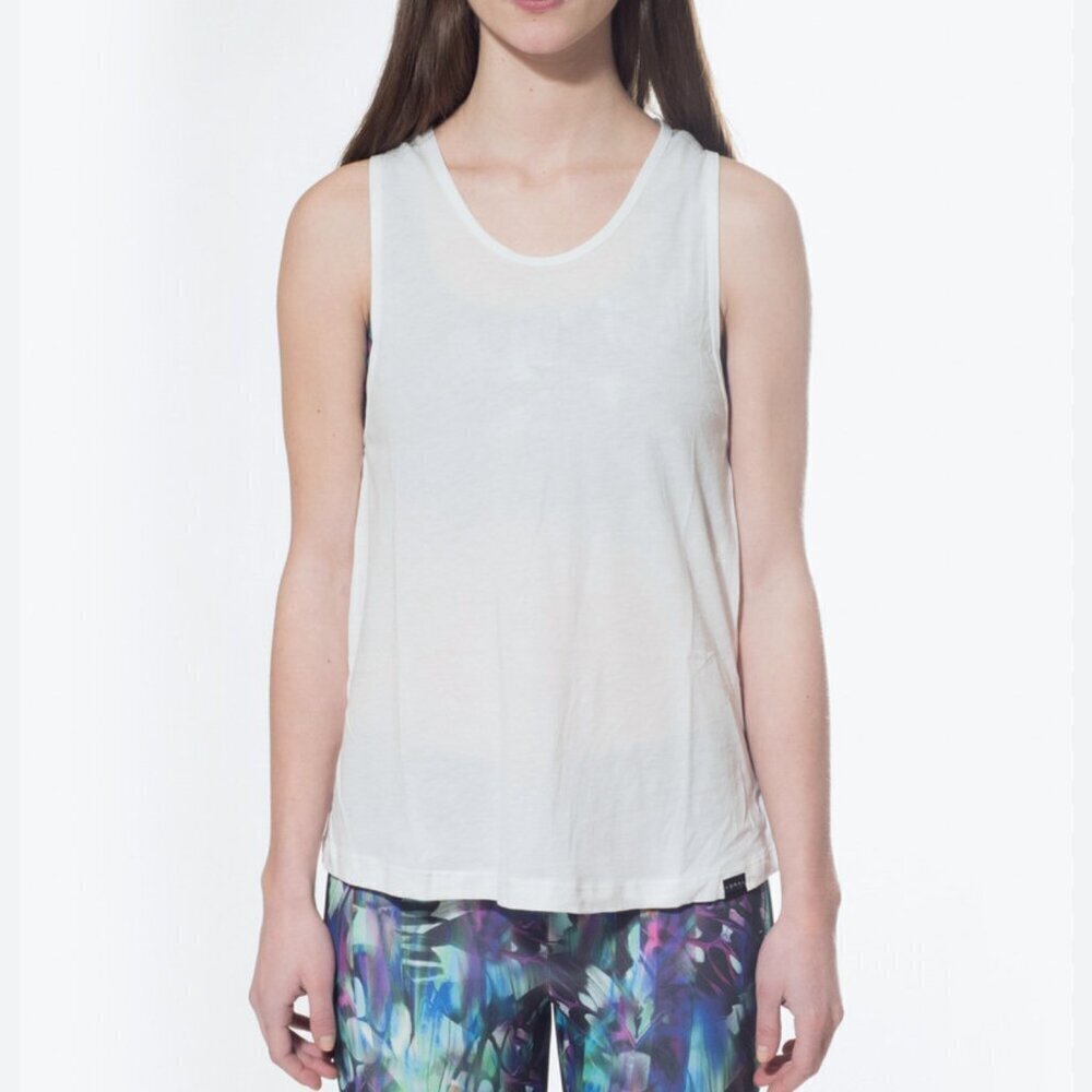 Koral Tank Top Women's Size XS Cream Distressed Raw Trim
